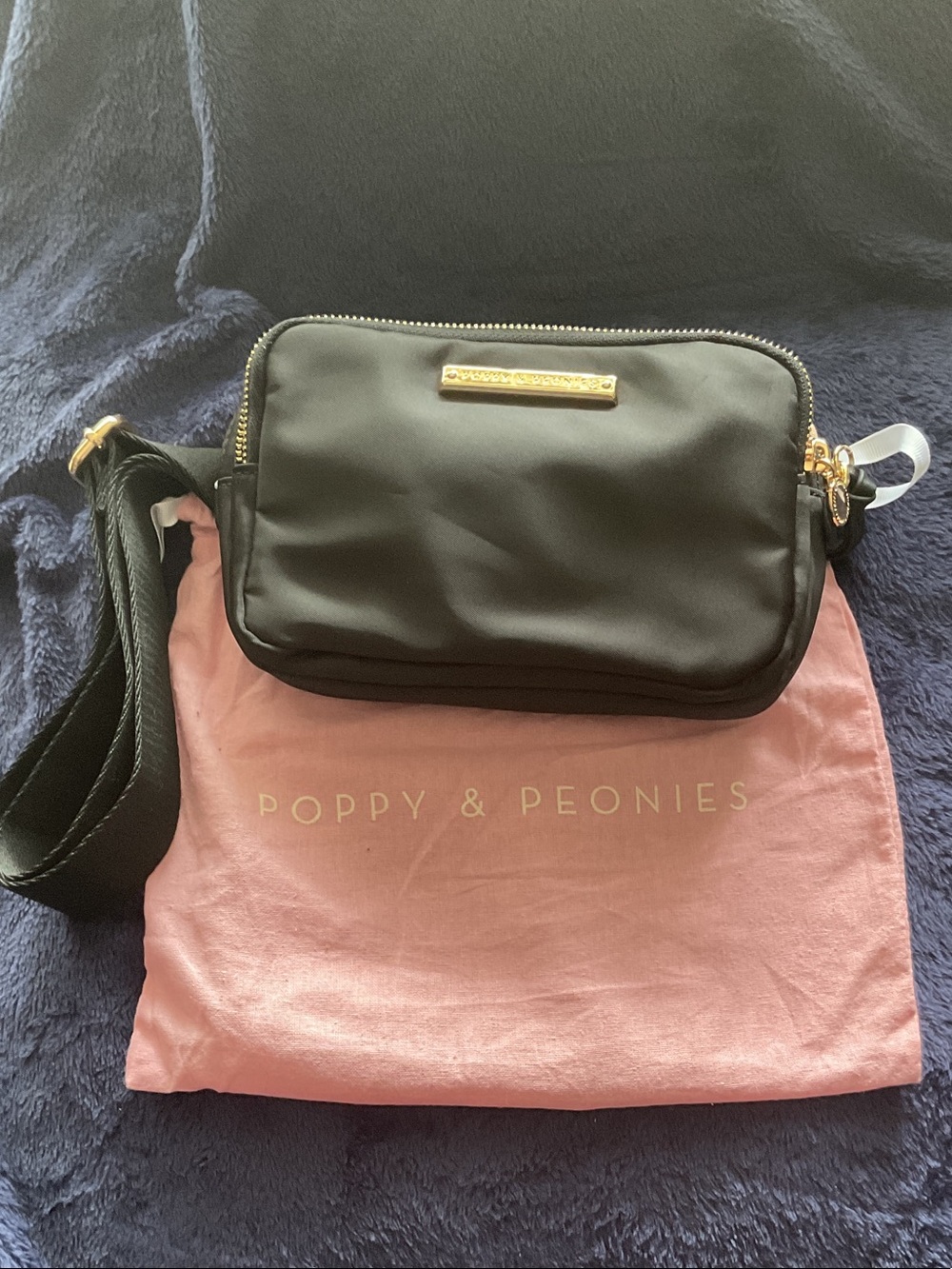 Poppy & Peonies Black Crossbody with Gold-Tone Accent